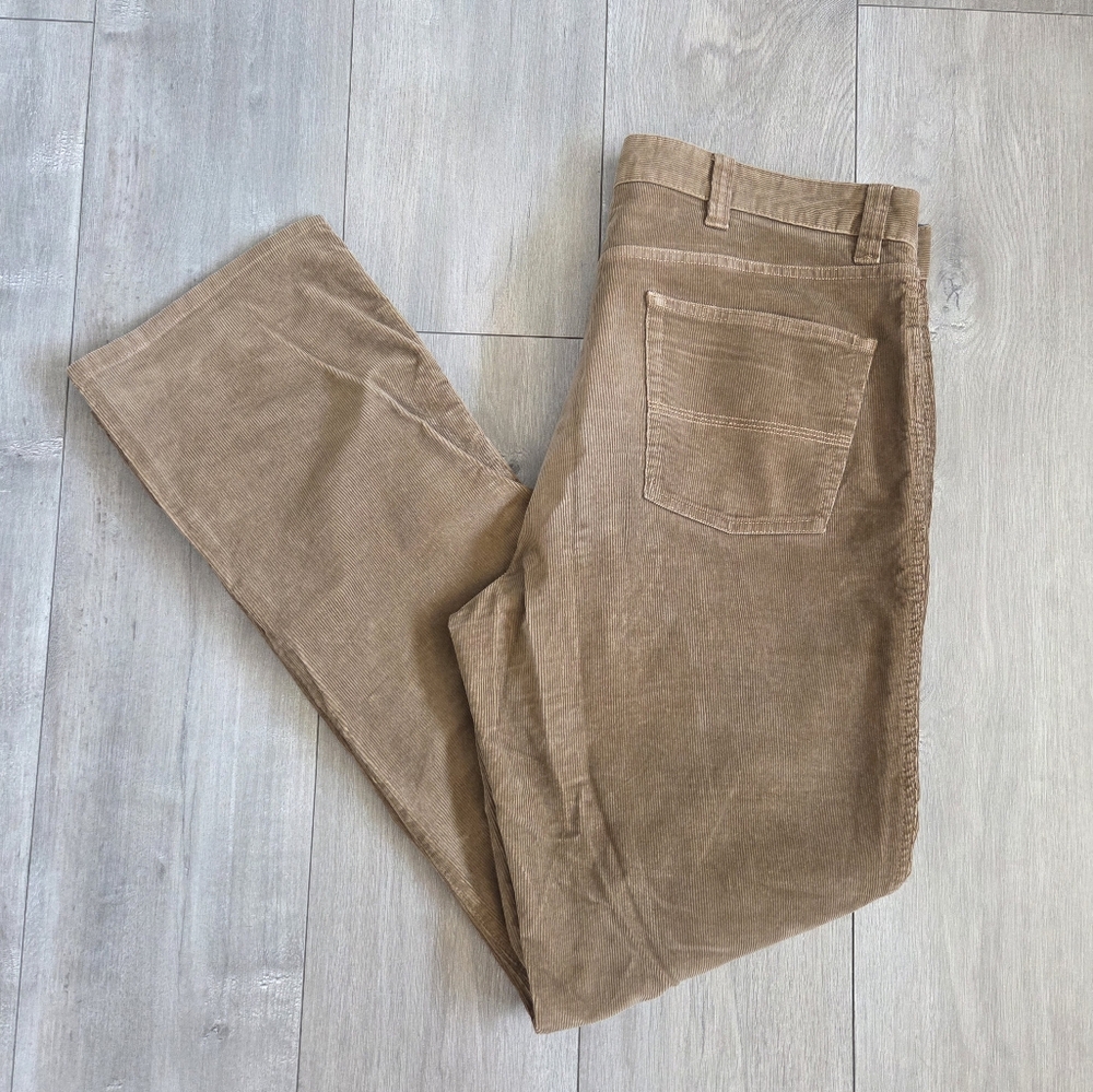 LL Bean Pants Mens 38X34 Brown Corduroy Flat Front Standard Fit Straight Leg